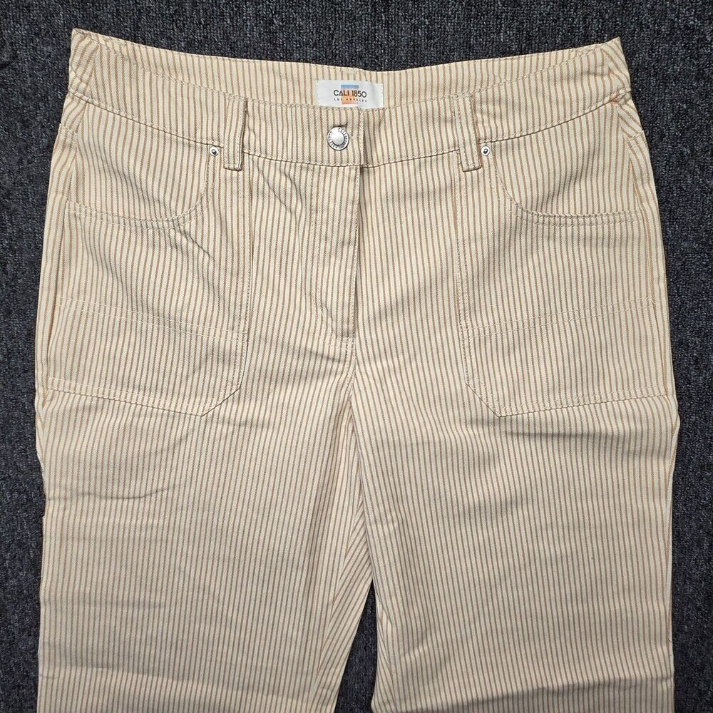 Cali 1850 Womens Pants 11 Tan Brown Striped Wide Leg High Rise Boho Juniors - Picture 11 of 16